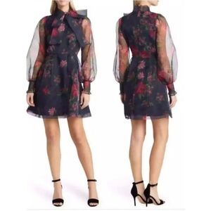 Rachell Parcell Women's Black Floral Tie Neck
Organza Floral Mini Dress
UU23